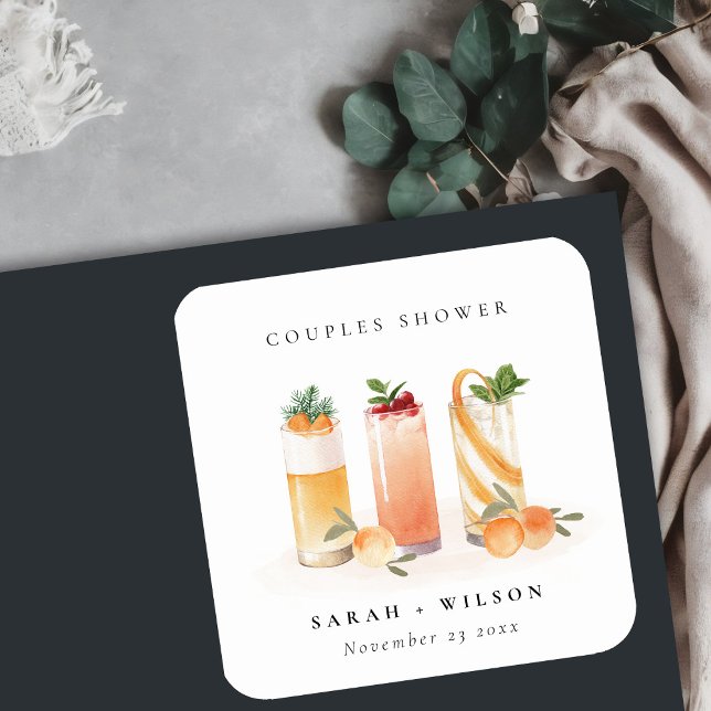 Sticker Carré Cocktail de fruits mignon élégant pour couples Sho (Créateur téléchargé)
