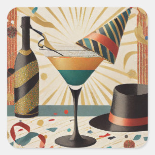 Sticker Carré Cocktail de milieu de siècle - Nouvel An