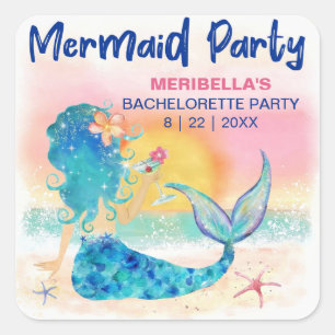 Sticker Carré Cocktail de sirène Plage tropicale Enterrement de