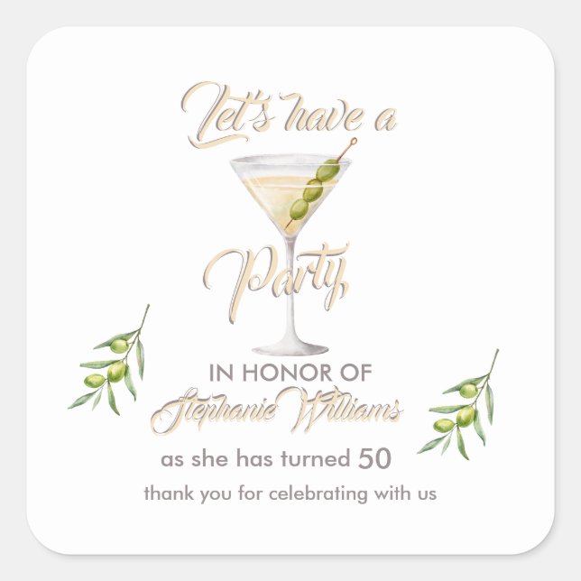 Sticker Carré Cocktail d'été pour femmes 50e fête d'anniversaire (Devant)