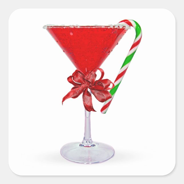 Sticker Carré Cocktail Martini Cadeau de Noël (Devant)