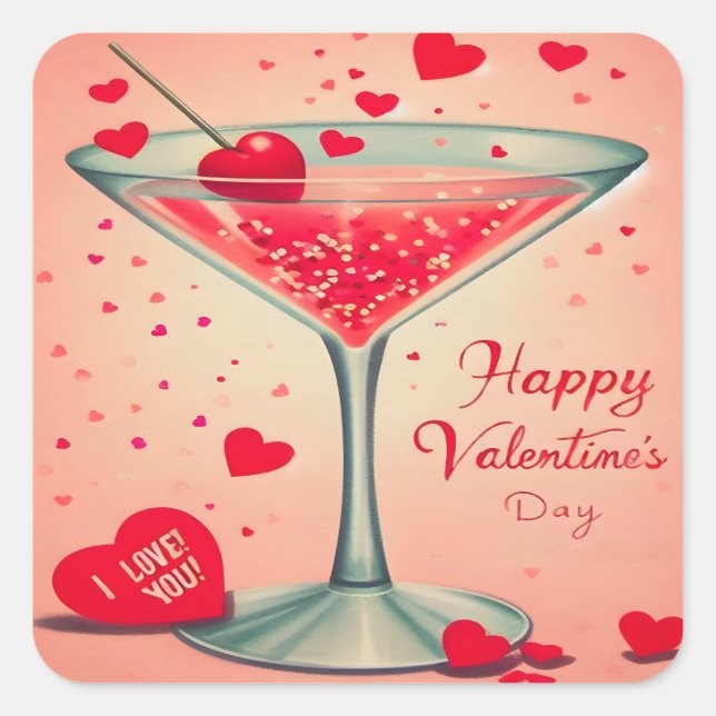 Sticker Carré cocktail Martini de la Saint-Valentin du milieu du (Devant)