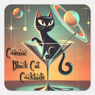 Sticker Carré Cocktails de chat noir cosmique futuriste atomique