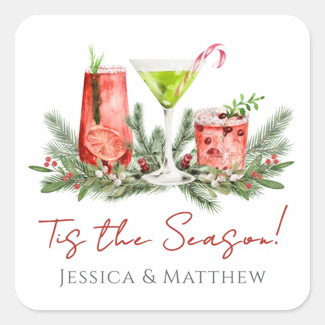 Sticker Carré Cocktails de Fête pour les Couples de Noël (Devant)