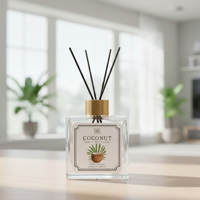 Sticker Carré Coconut Reed Diffuser Label (Créateur téléchargé)