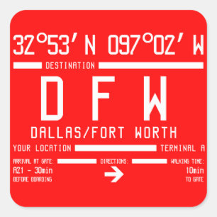 Sticker Carré Code de l'aéroport international de Dallas/Fort Wo