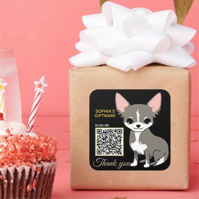 Sticker Carré Code QR animal de Merci de chien mou (Fête)