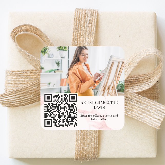 Sticker Carré Code QR artiste designer marbre rose (Créateur téléchargé)