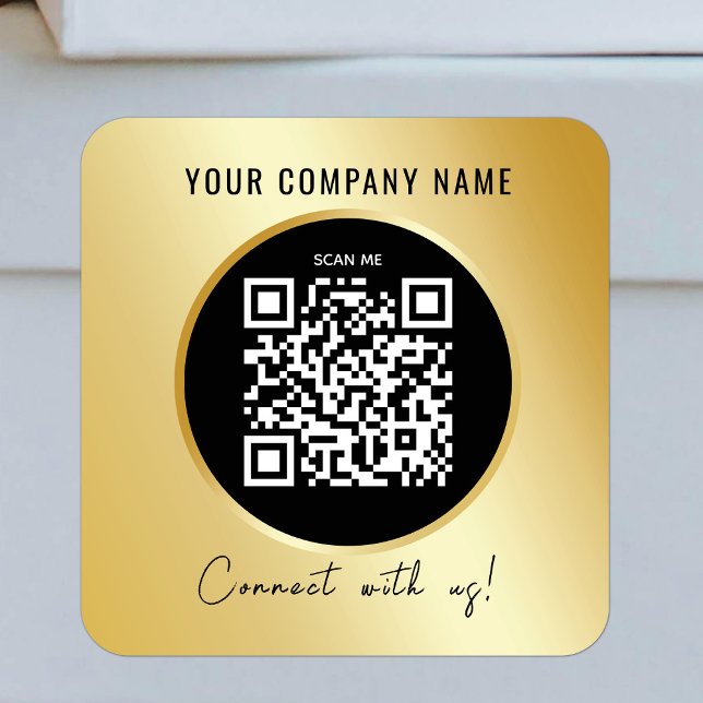 Sticker Carré Code QR Business Scannable Connect Black Gold (Créateur téléchargé)