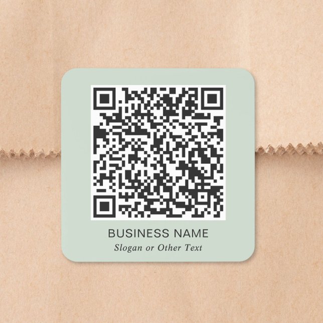 Sticker Carré Code QR Business Vert Sage (QR Code Business Sage Green Square Sticker)