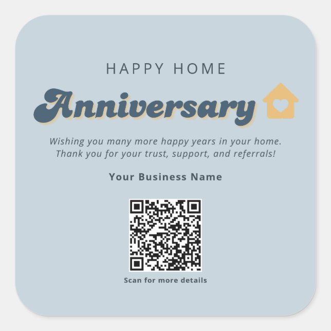 Sticker Carré Code QR d'anniversaire de maison de biens immobili (Devant)