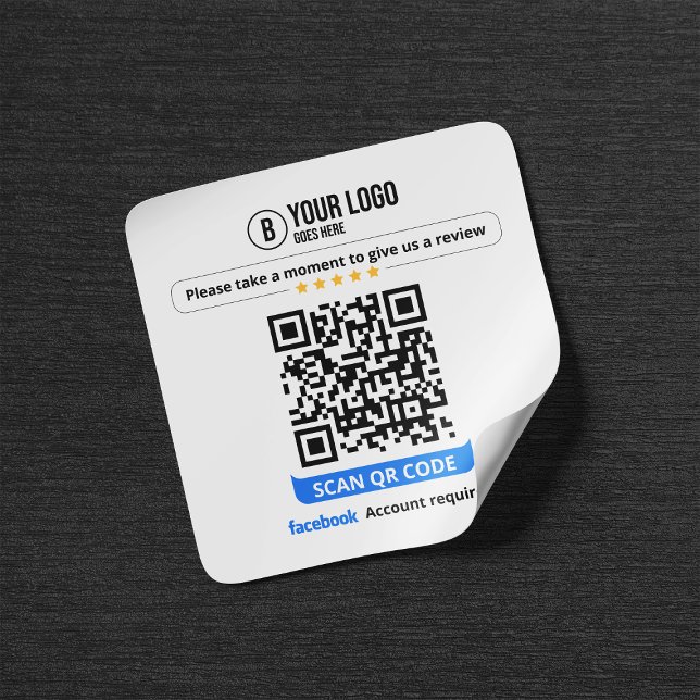 Sticker Carré Code QR de critiques Facebook Évaluez mon entrepri (Créateur téléchargé)