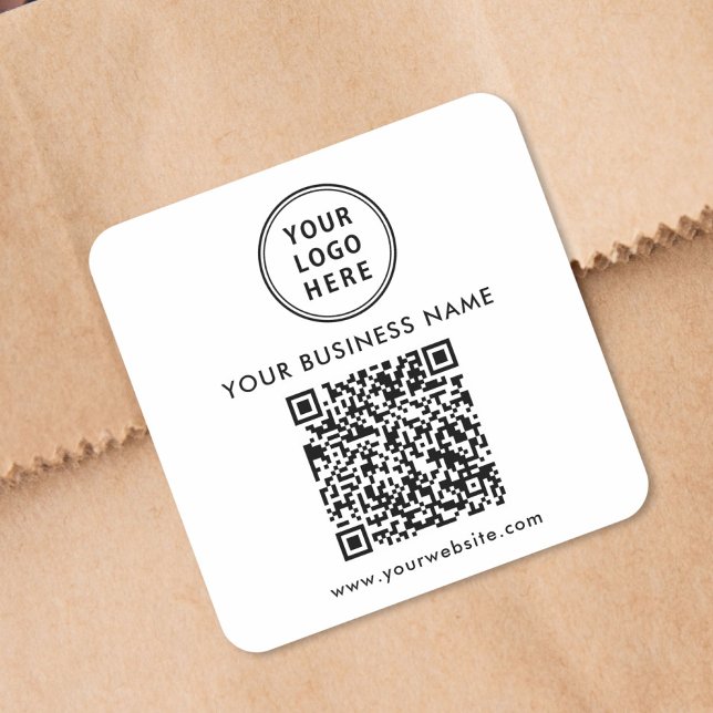 Sticker Carré Code QR de logo d'entreprise (Business Logo QR Code Square Sticker)