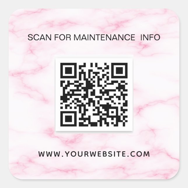 Sticker Carré Code QR de maintenance d'entreprise en marbre rose (Devant)