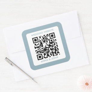 Sticker Carré code qr de mariage minimaliste moderne et bleu rét