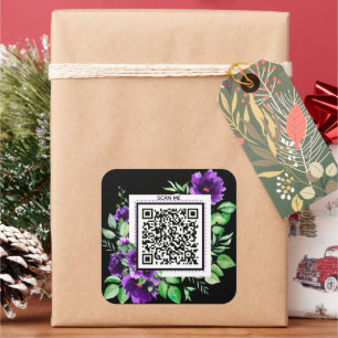 Sticker Carré Code QR de Merci de Rose de lavande violette