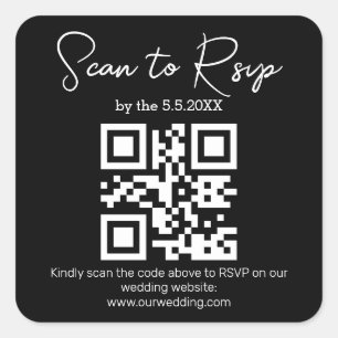 Sticker Carré Code QR de réponse RSVP pour mariage minimaliste m