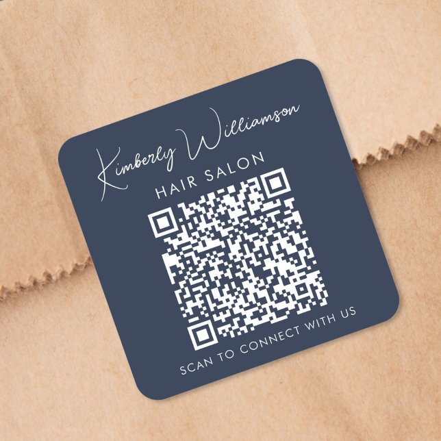 Sticker Carré Code QR de script de signature de nom d'entreprise (Business Name Signature Script QR Code Promotional Square Sticker)