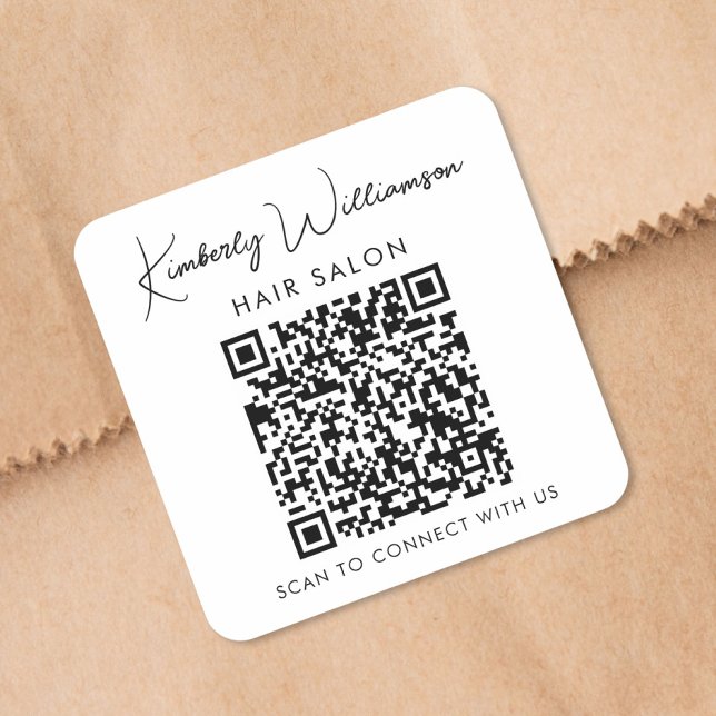 Sticker Carré Code QR de script de signature de nom d'entreprise (Business Name Signature Script QR Code Promotional Square Sticker)