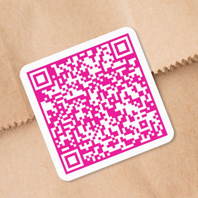 Sticker Carré Code QR de site Web personnalisé rose vif (Custom Website QR Code Hot Pink Stickers Roll)