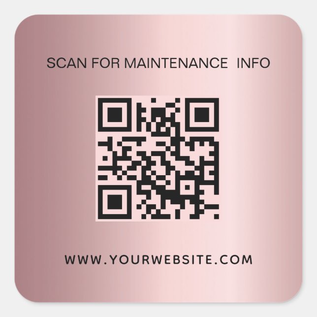 Sticker Carré Code QR d'informations de maintenance rose poudré  (Devant)