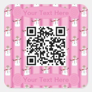 Sticker Carré Code QR du détective Snowman rose amusant et fanta