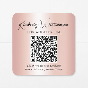 Sticker Carré Code QR Écriture Élégante Rose Gold Merci