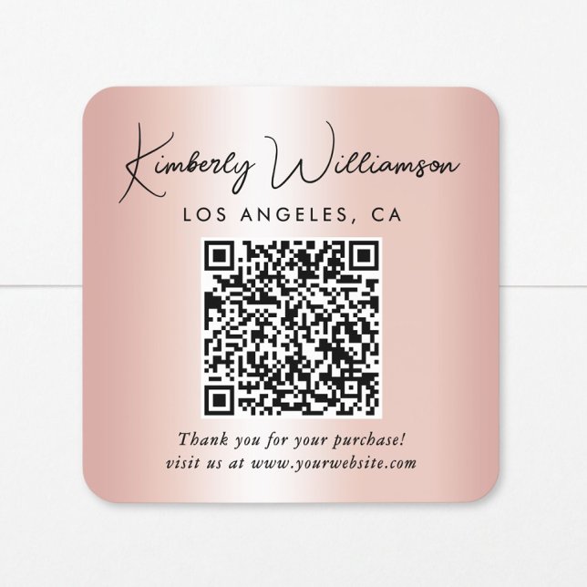 Sticker Carré Code QR Écriture Élégante Rose Gold Merci (Créateur téléchargé)