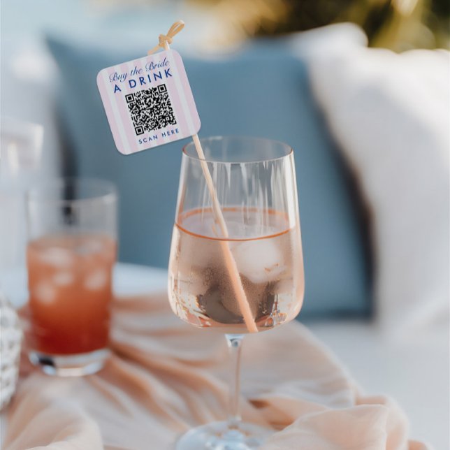 Sticker Carré Code QR Enterrement de Vie de Jeune Fille Rose Vin (Retro Modern Vintage Pink Bachelorette QR Code Square Sticker)