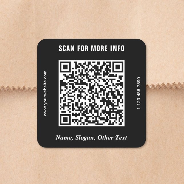 Sticker Carré Code QR Entreprise Moderne Noir (Modern Business QR Code Black Square Sticker)