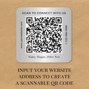 Sticker Carré Code QR Entreprise Personnalisé Argent