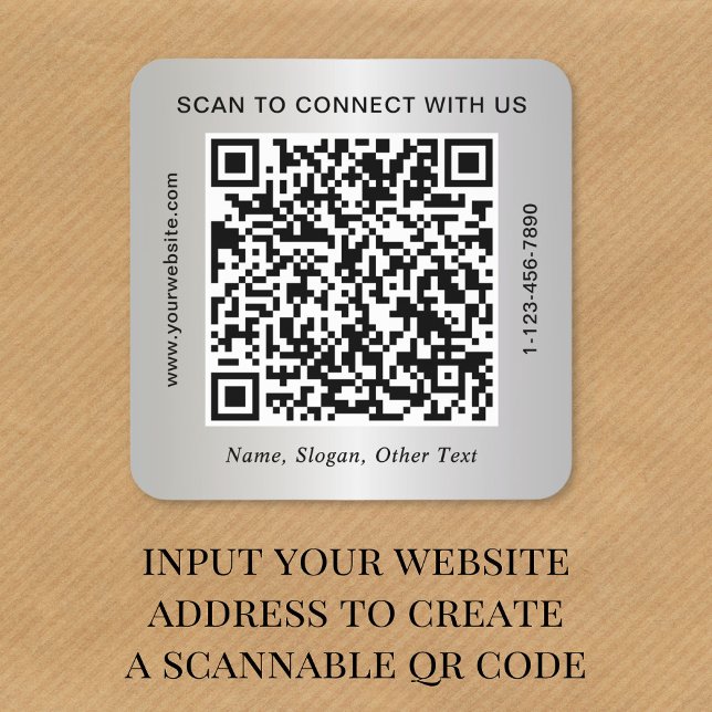 Sticker Carré Code QR Entreprise Personnalisé Argent (Créateur téléchargé)