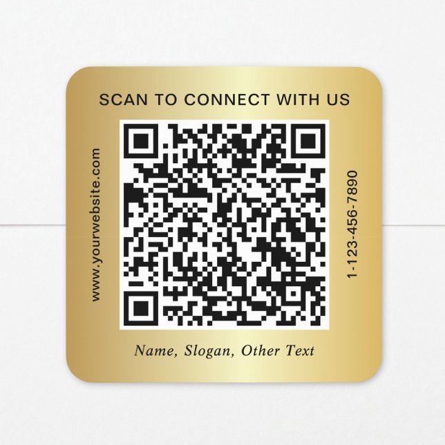Sticker Carré Code QR Entreprise Personnalisé Or (Créateur téléchargé)