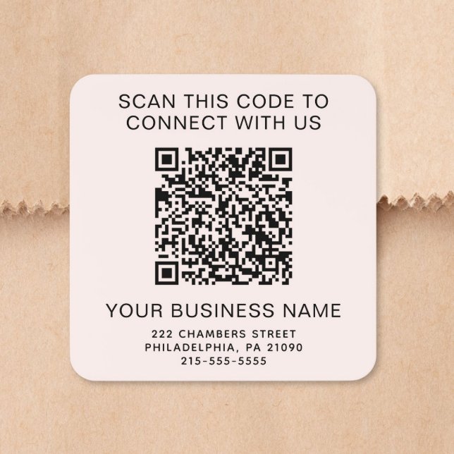 Sticker Carré Code QR Entreprise Rose (Business QR Code Pink Square Sticker)