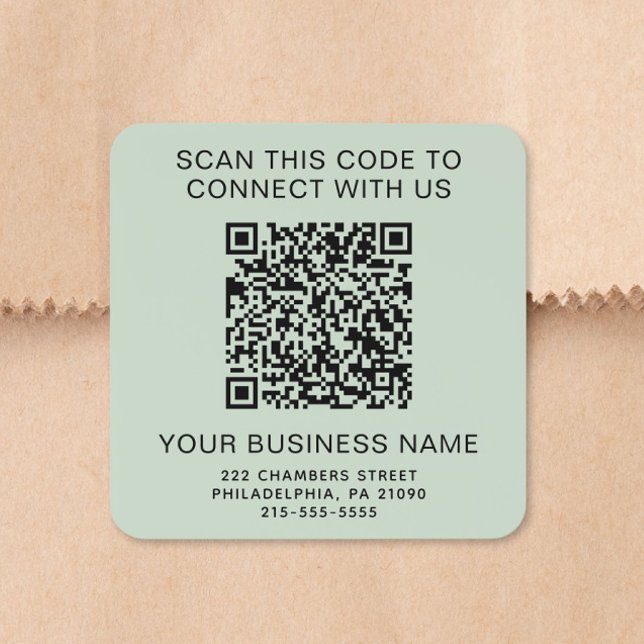Sticker Carré Code QR Entreprise Vert Sage (Business QR Code Sage Green Square Sticker)
