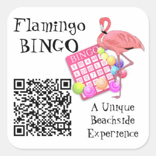Sticker Carré Code QR et logo personnalisé Flamingo Bingo scanna