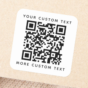 Sticker Carré Code QR et texte personnalisé haut et bas