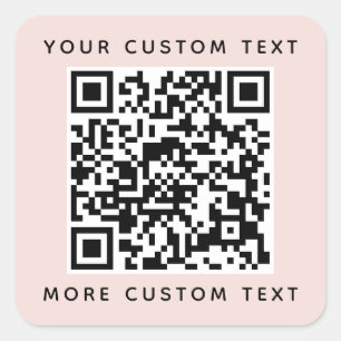 Sticker Carré Code QR et texte personnalisé rose pâle du haut et