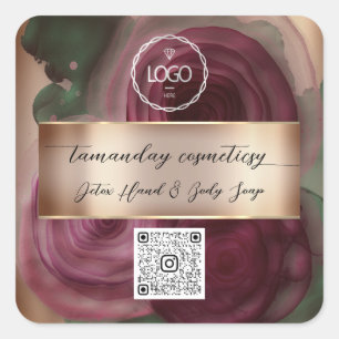 Sticker Carré Code QR Logo Photo Produit Merci Rose Bourgogne