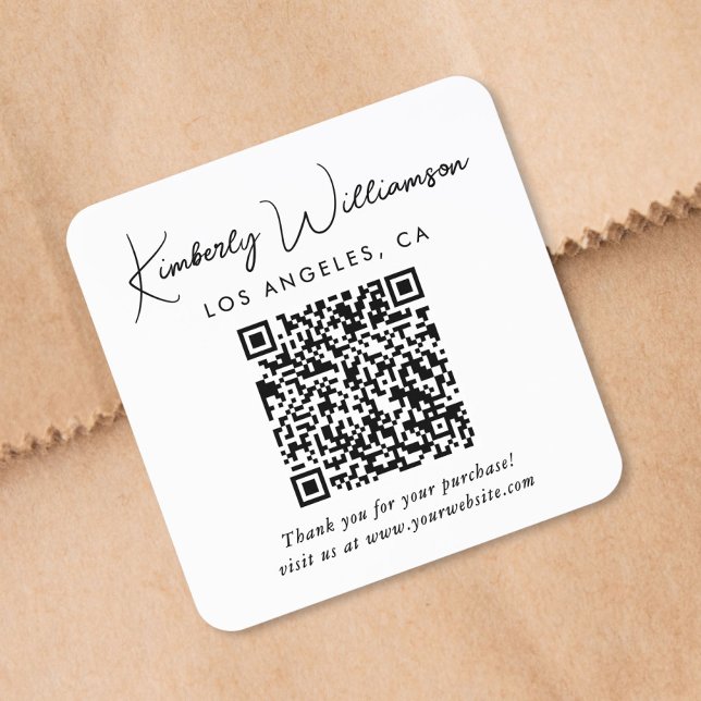 Sticker Carré Code QR Merci Écriture Élégante (Créateur téléchargé)