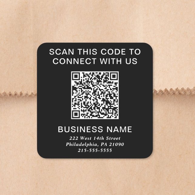 Sticker Carré Code QR Moderne Noir (Modern QR Code Black Square Sticker)