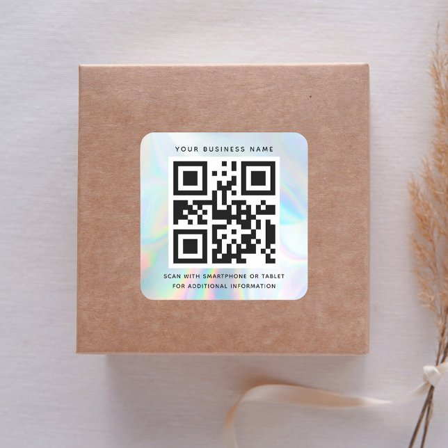 Sticker Carré Code QR moderne Professionnel Iridescente Professi (Modern QR Code Business Iridescent Professional Square Sticker)