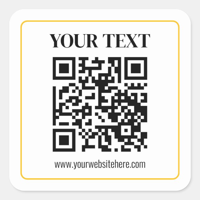 Sticker Carré Code QR modifiable & Texte avec bordure jaune doré (Devant)