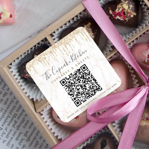 Sticker Carré Code QR Nom de l'entreprise Paillettes dorées Marb