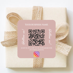 Sticker Carré Code QR nom d'entreprise rose poudré instagram