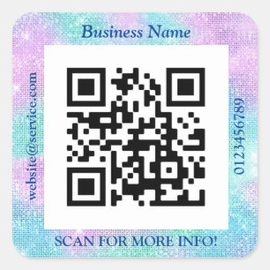 Sticker Carré Code QR Nom du site Web de l'entreprise Promo Bleu