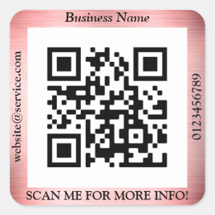 Sticker Carré Code QR Nom du site Web Promo Bus., Rose Gold Bros