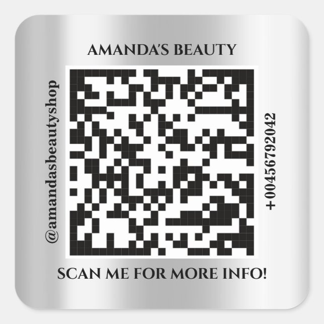 Sticker Carré Code QR Nom promotionnel Contact Adresse Web Gris (Devant)