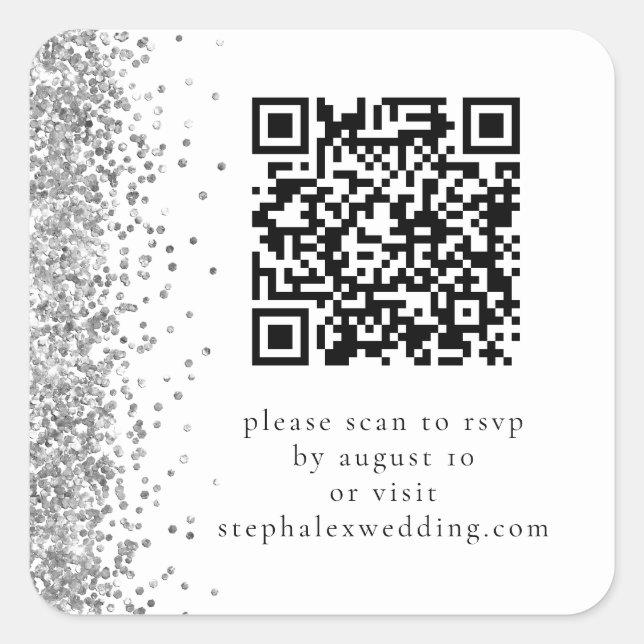 Sticker Carré Code QR Parties scintillant argent vers Mariage RS (Devant)