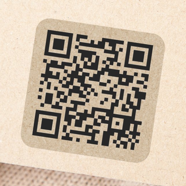 Sticker Carré Code QR personnalisé Aspect papier Kraft (Créateur téléchargé)